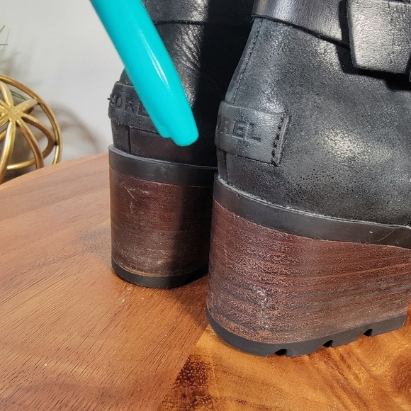 Sorel Cate Black Leather Waterproof Moto Boots Size 7.5 - Picture 13 of 17